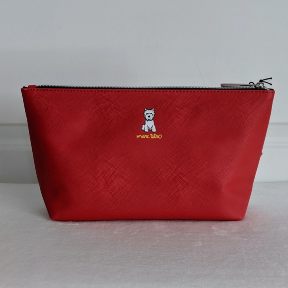 marc tetro Westie Large Zip Top Cosmetic Case Pouch Bag PVC Saffiano Red NWT - Picture 7 of 14